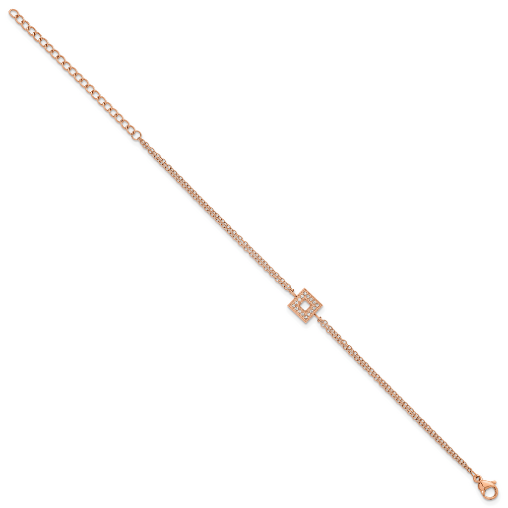 Rose-Tone Polished Cubic Zirconia Stainless Steel Bracelet 13.7mm