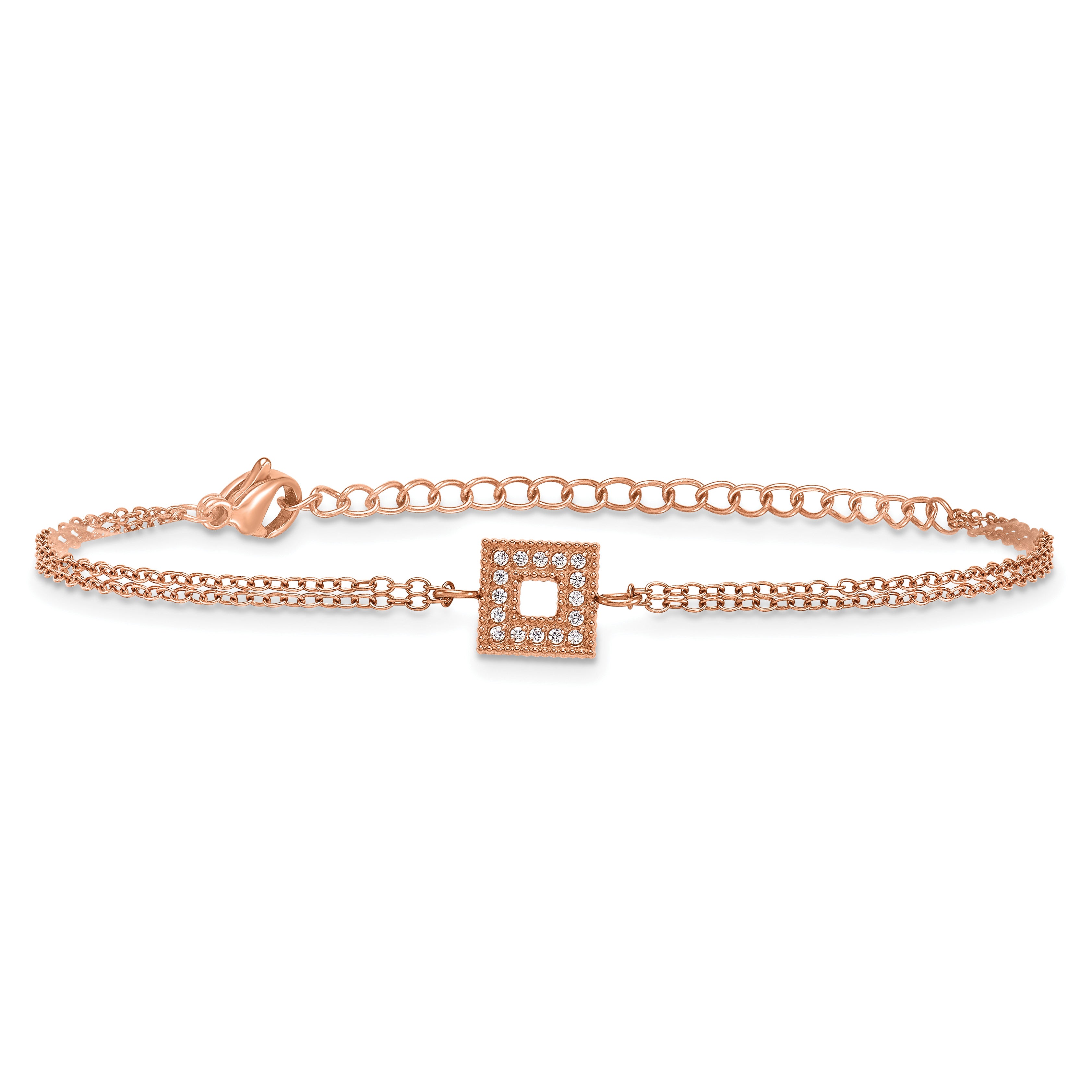 Rose-Tone Polished Cubic Zirconia Stainless Steel Bracelet 13.7mm