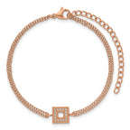 Rose-Tone Polished Cubic Zirconia Stainless Steel Bracelet 13.7mm