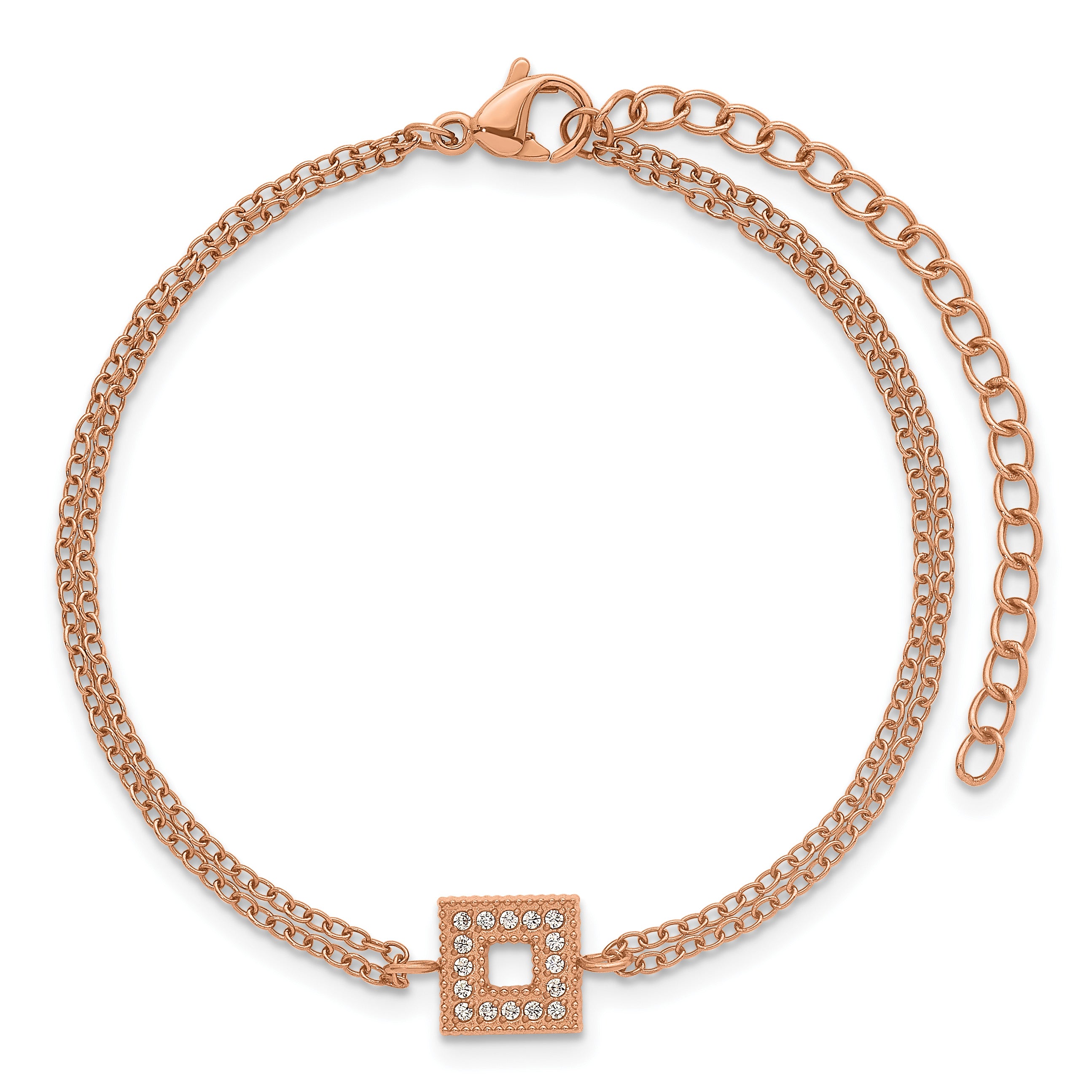 Rose-Tone Polished Cubic Zirconia Stainless Steel Bracelet 13.7mm