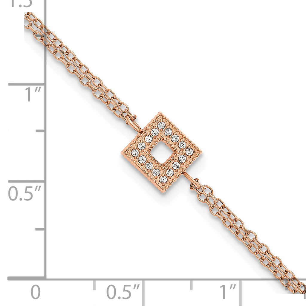 Rose-Tone Polished Cubic Zirconia Stainless Steel Bracelet 13.7mm