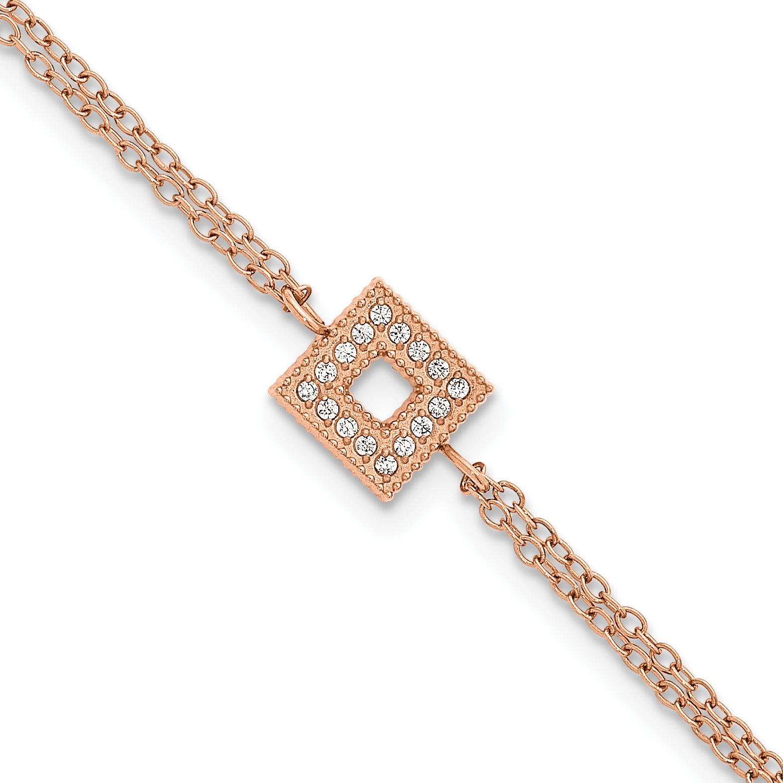 Rose-Tone Polished Cubic Zirconia Stainless Steel Bracelet 13.7mm