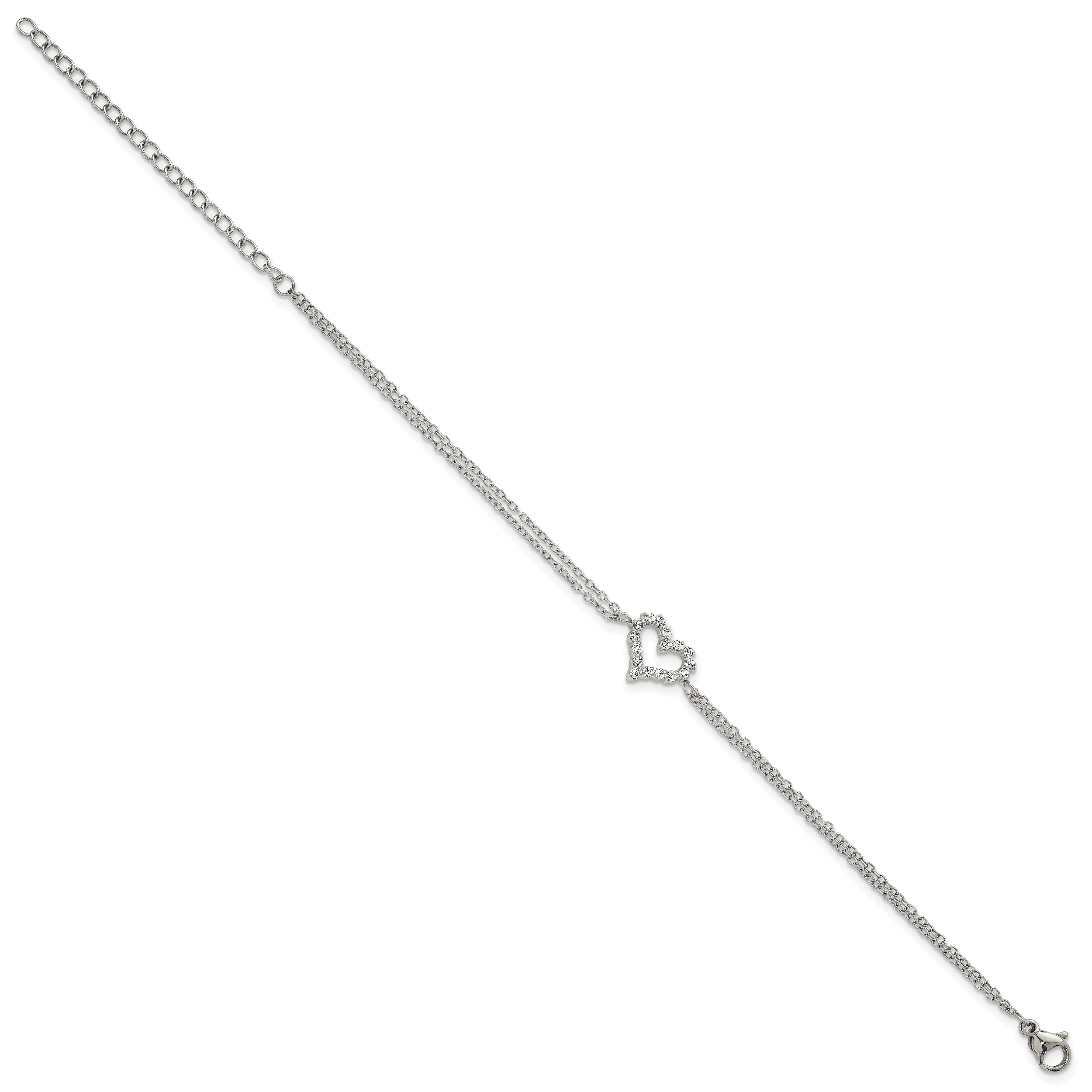 Polished Cubic Zirconia Heart Stainless Steel Bracelet 17.05mm Secondary image