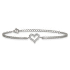 Polished Cubic Zirconia Heart Stainless Steel Bracelet 17.05mm