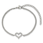 Polished Cubic Zirconia Heart Stainless Steel Bracelet 17.05mm