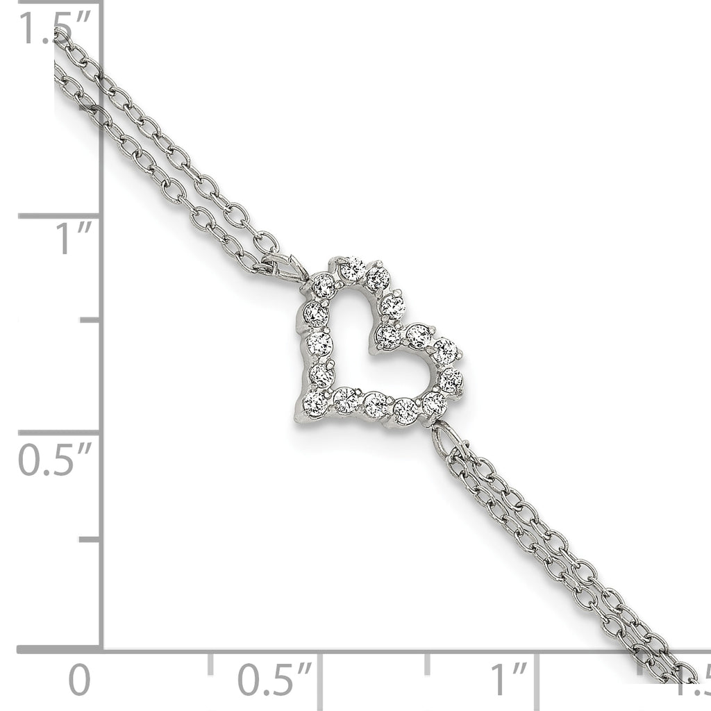 Polished Cubic Zirconia Heart Stainless Steel Bracelet 17.05mm
