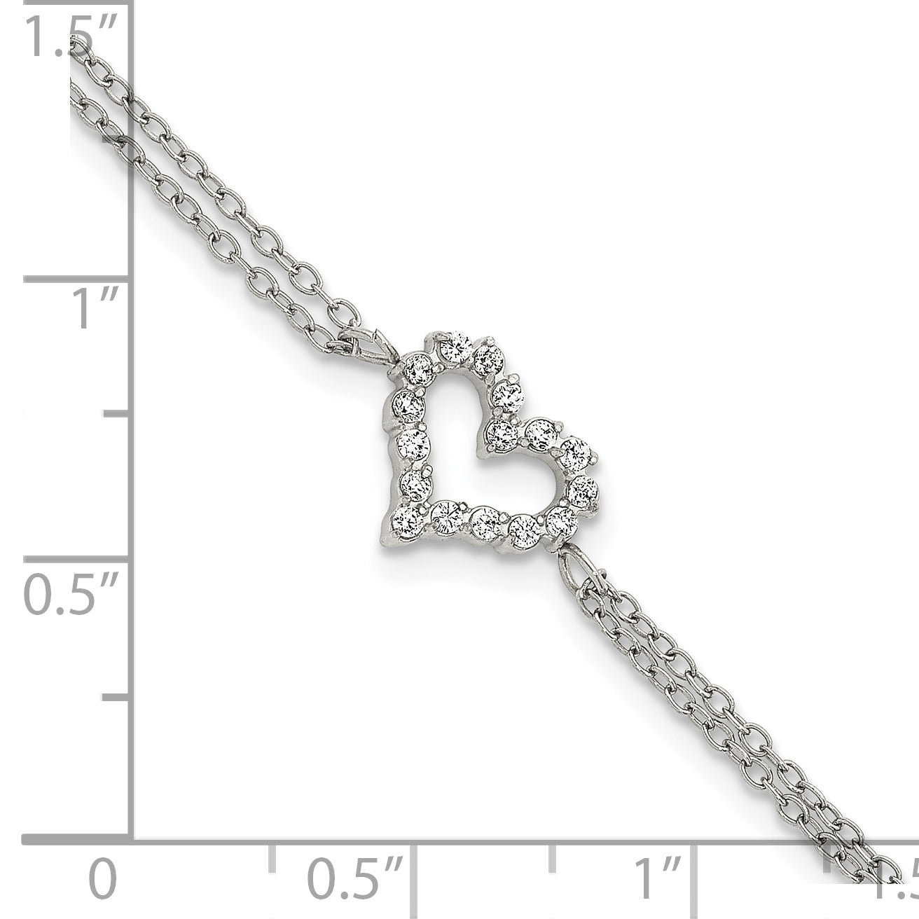 Polished Cubic Zirconia Heart Stainless Steel Bracelet 17.05mm