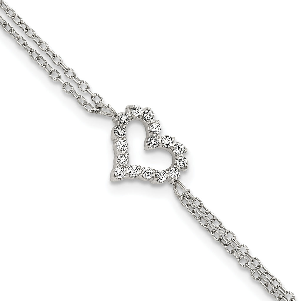 Polished Cubic Zirconia Heart Stainless Steel Bracelet 17.05mm