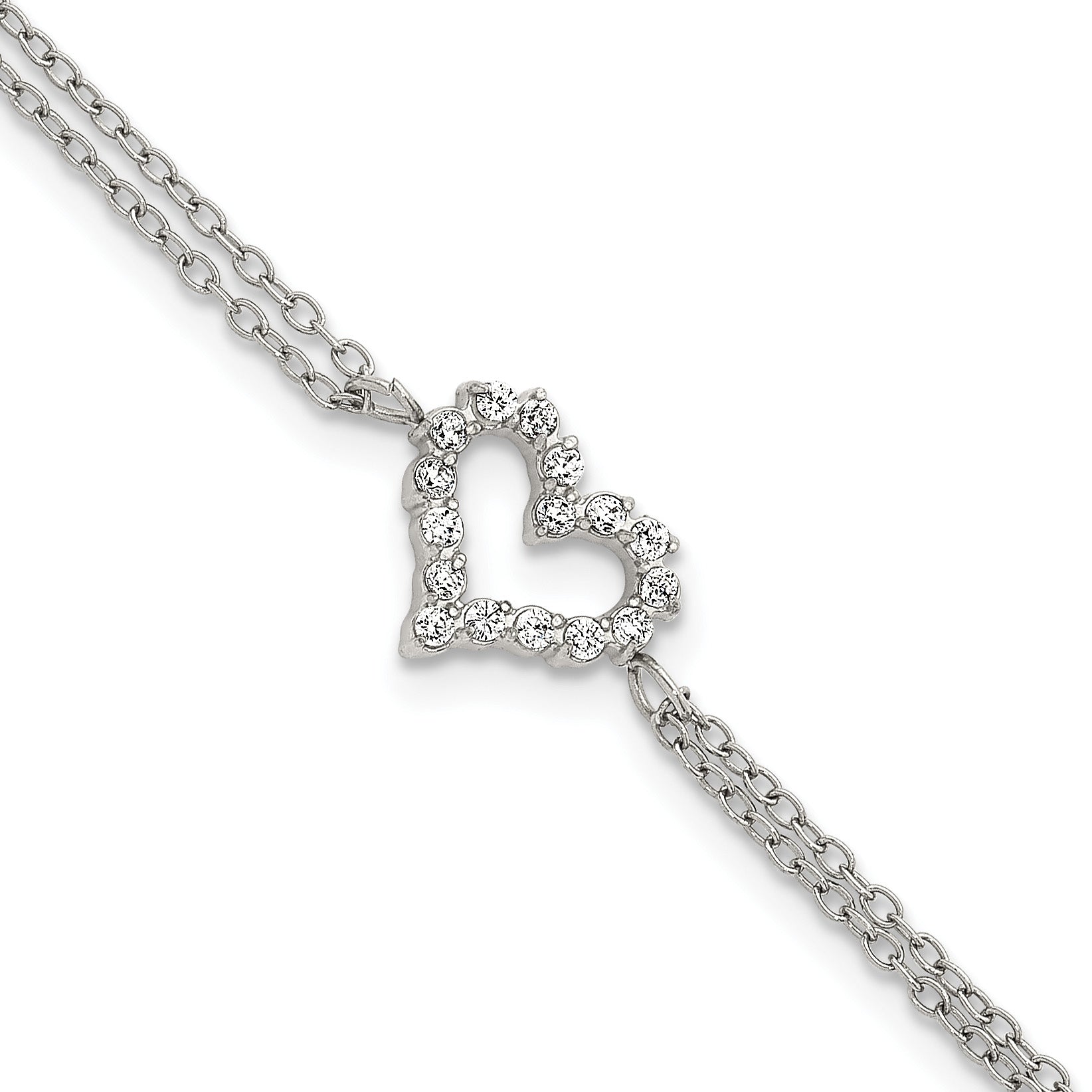 Polished Cubic Zirconia Heart Stainless Steel Bracelet 17.05mm