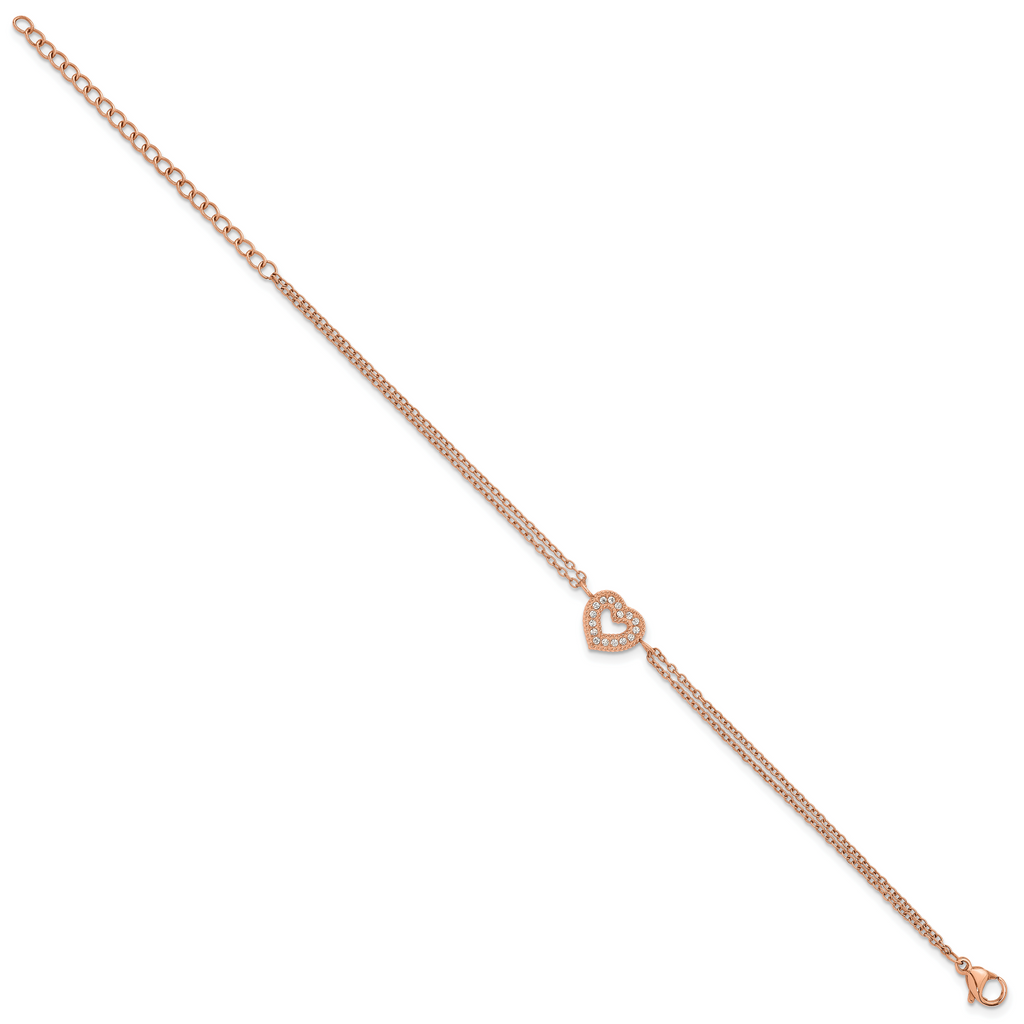 Rose-Tone Polished Cubic Zirconia Heart Stainless Steel Bracelet 15.65mm