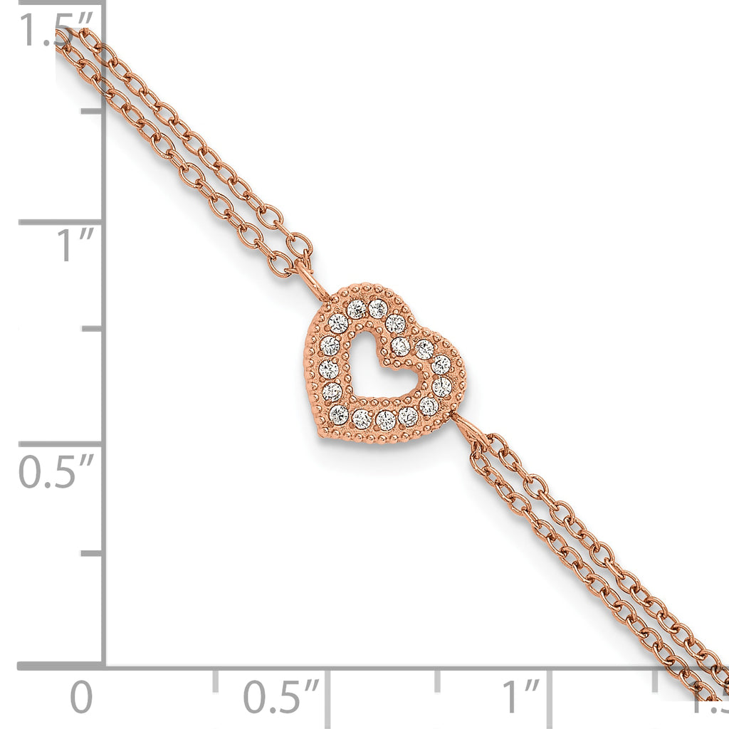 Rose-Tone Polished Cubic Zirconia Heart Stainless Steel Bracelet 15.65mm