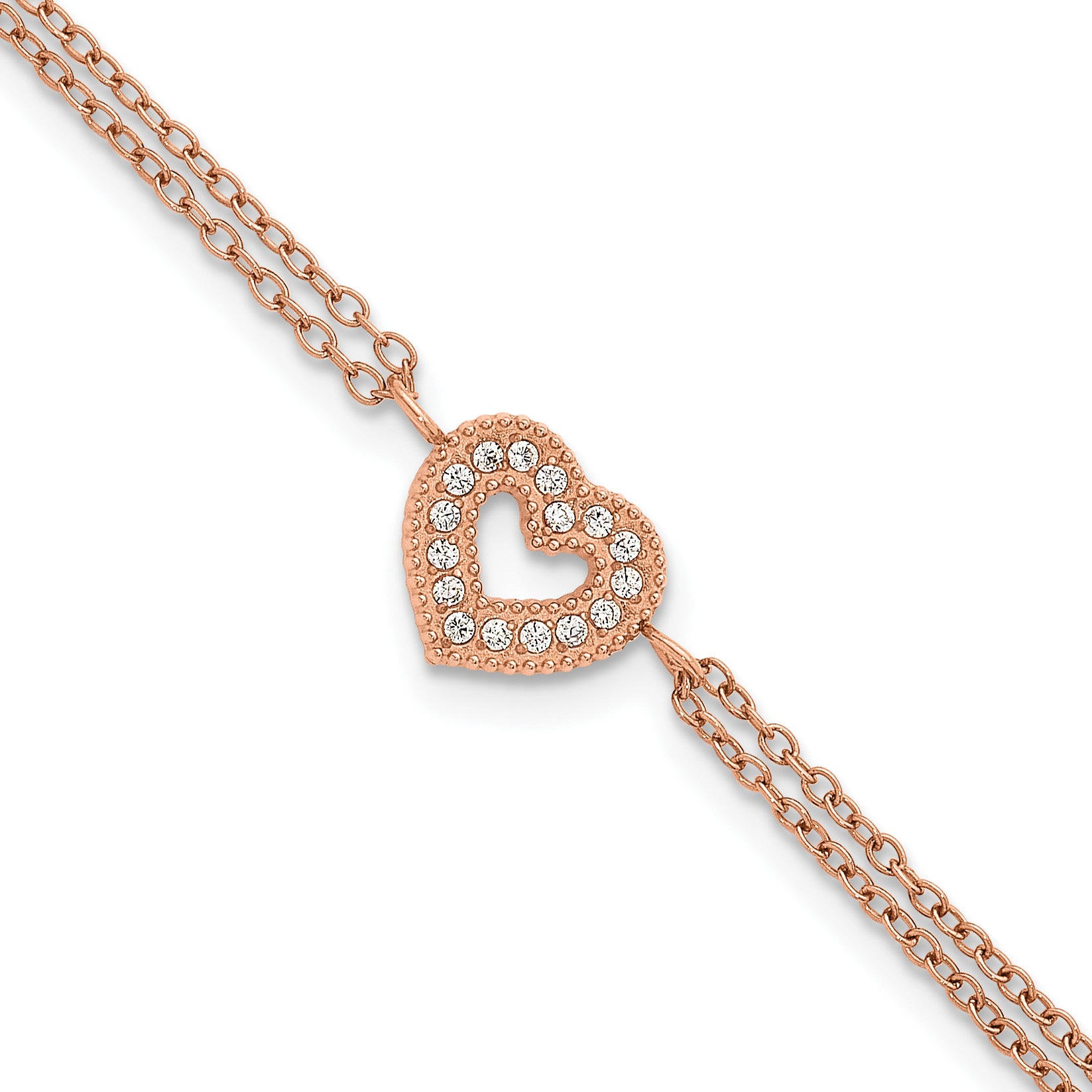 Rose-Tone Polished Cubic Zirconia Heart Stainless Steel Bracelet 15.65mm Main image