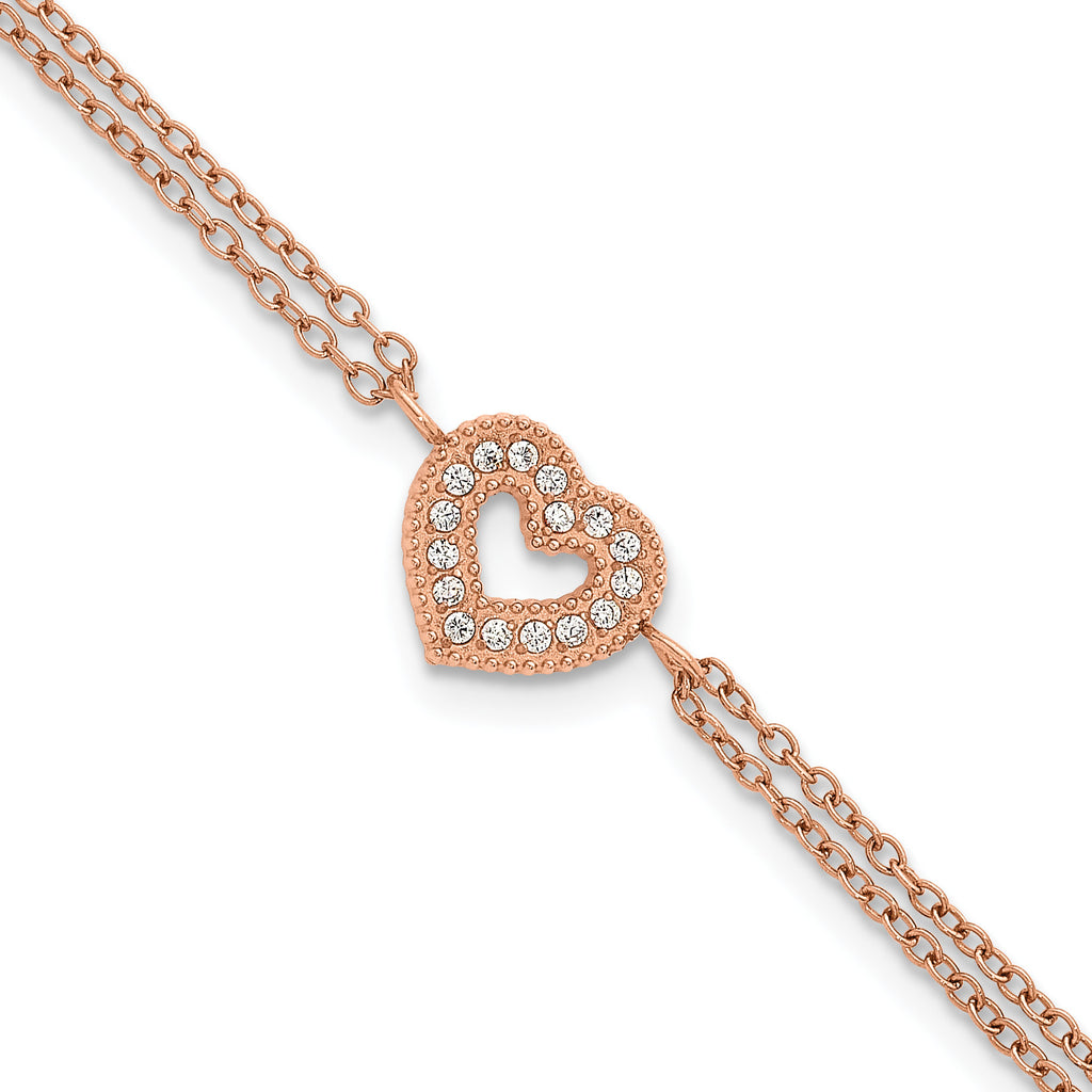 Rose-Tone Polished Cubic Zirconia Heart Stainless Steel Bracelet 15.65mm