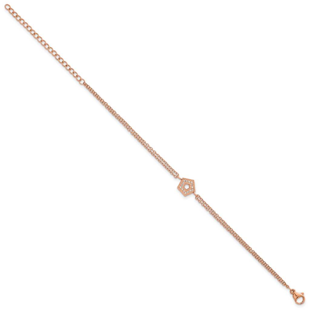 Rose-Tone Polished Cubic Zirconia Stainless Steel Bracelet 14.25mm