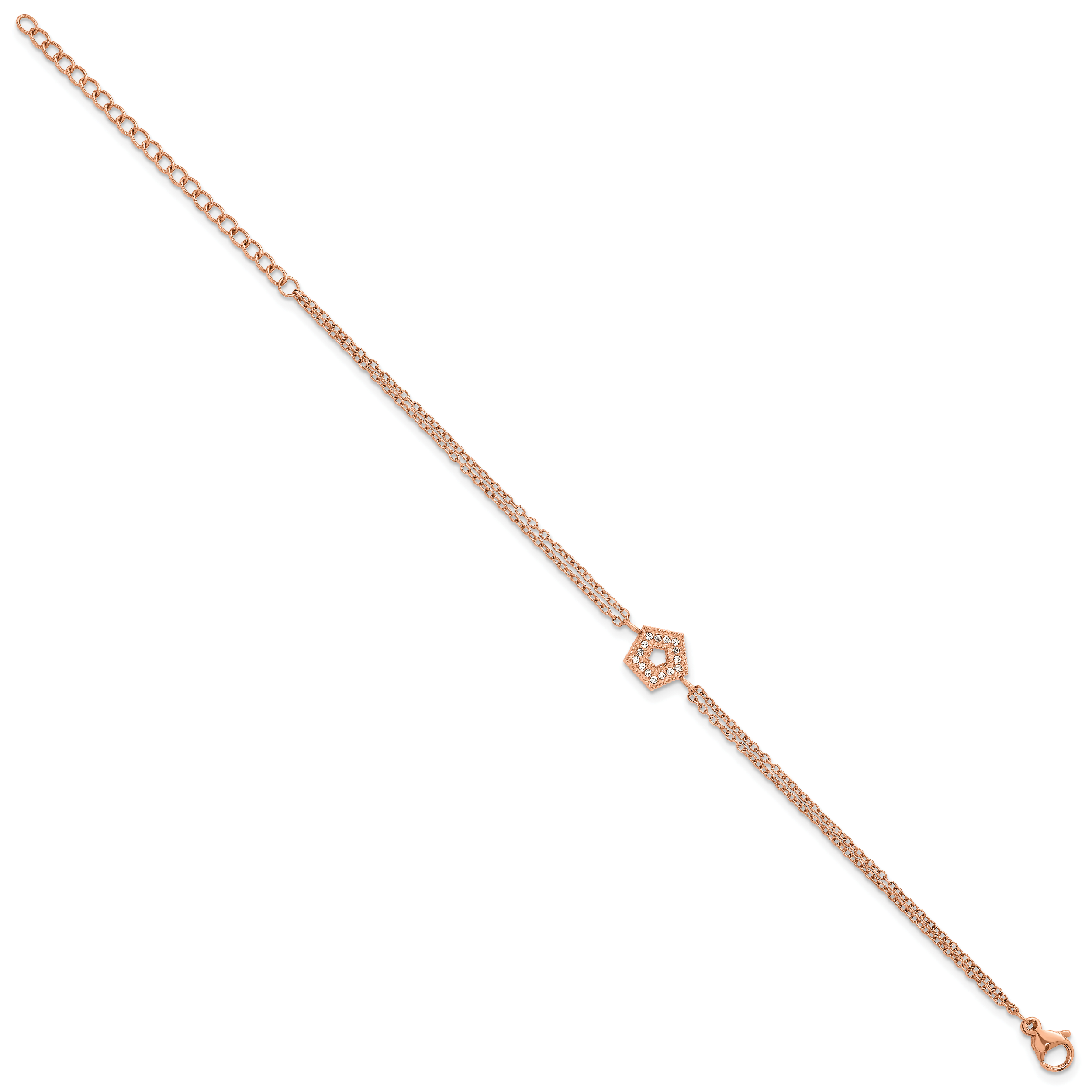 Rose-Tone Polished Cubic Zirconia Stainless Steel Bracelet 14.25mm