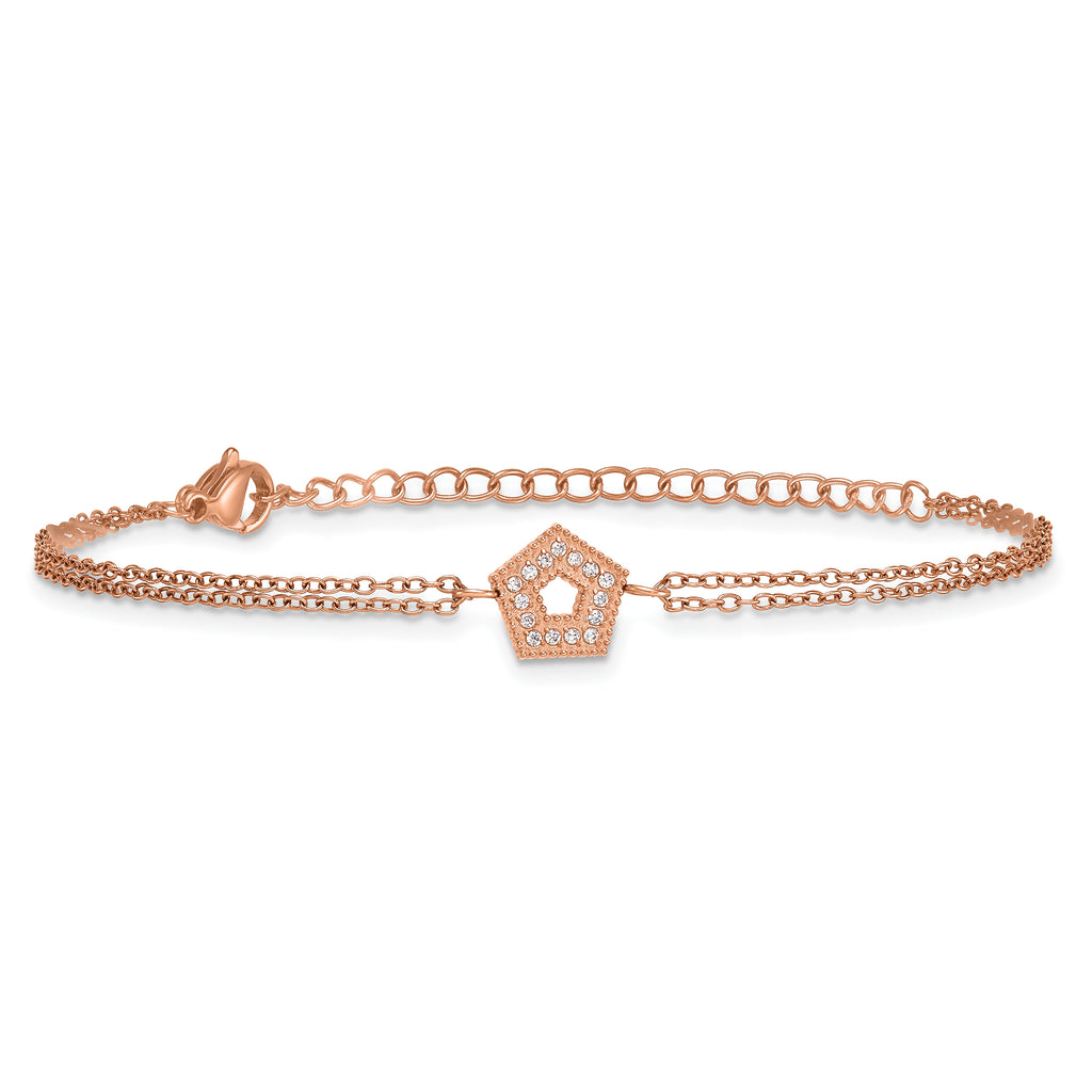 Rose-Tone Polished Cubic Zirconia Stainless Steel Bracelet 14.25mm