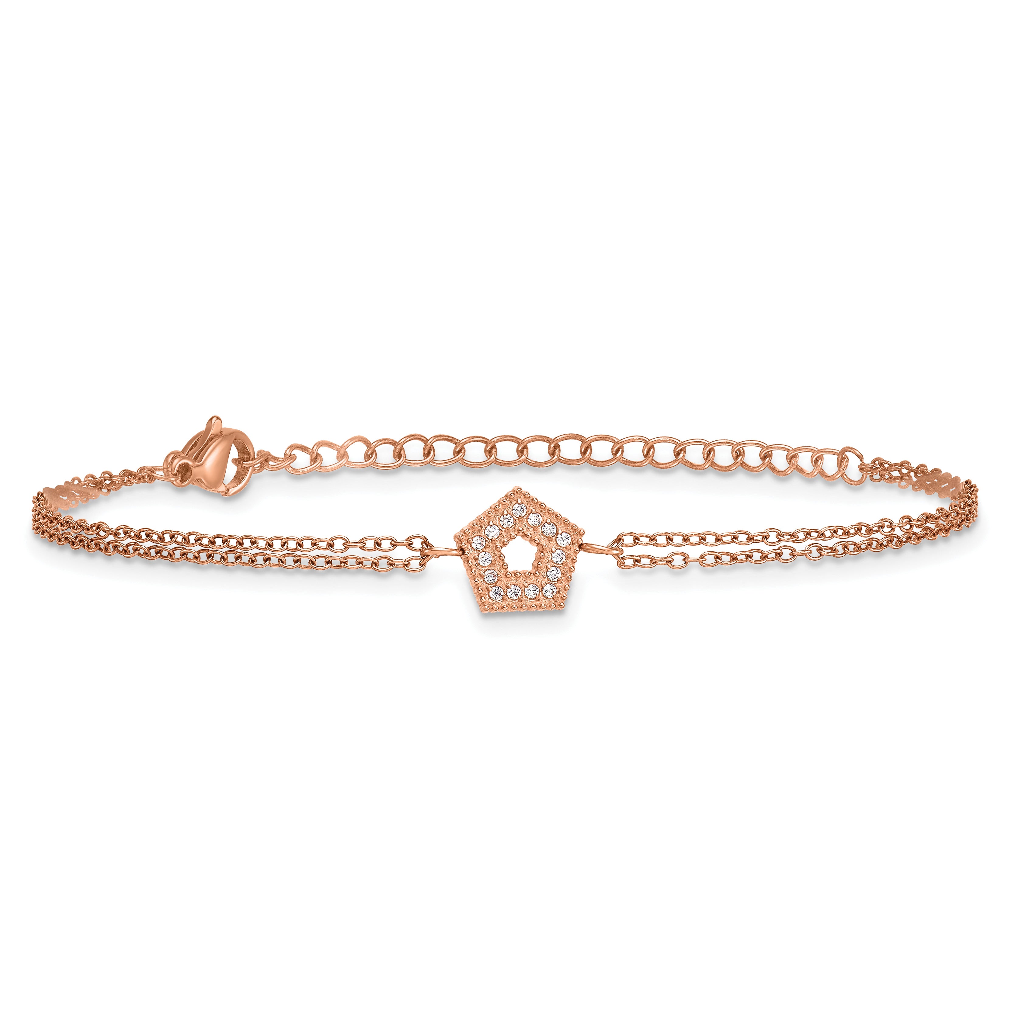 Rose-Tone Polished Cubic Zirconia Stainless Steel Bracelet 14.25mm