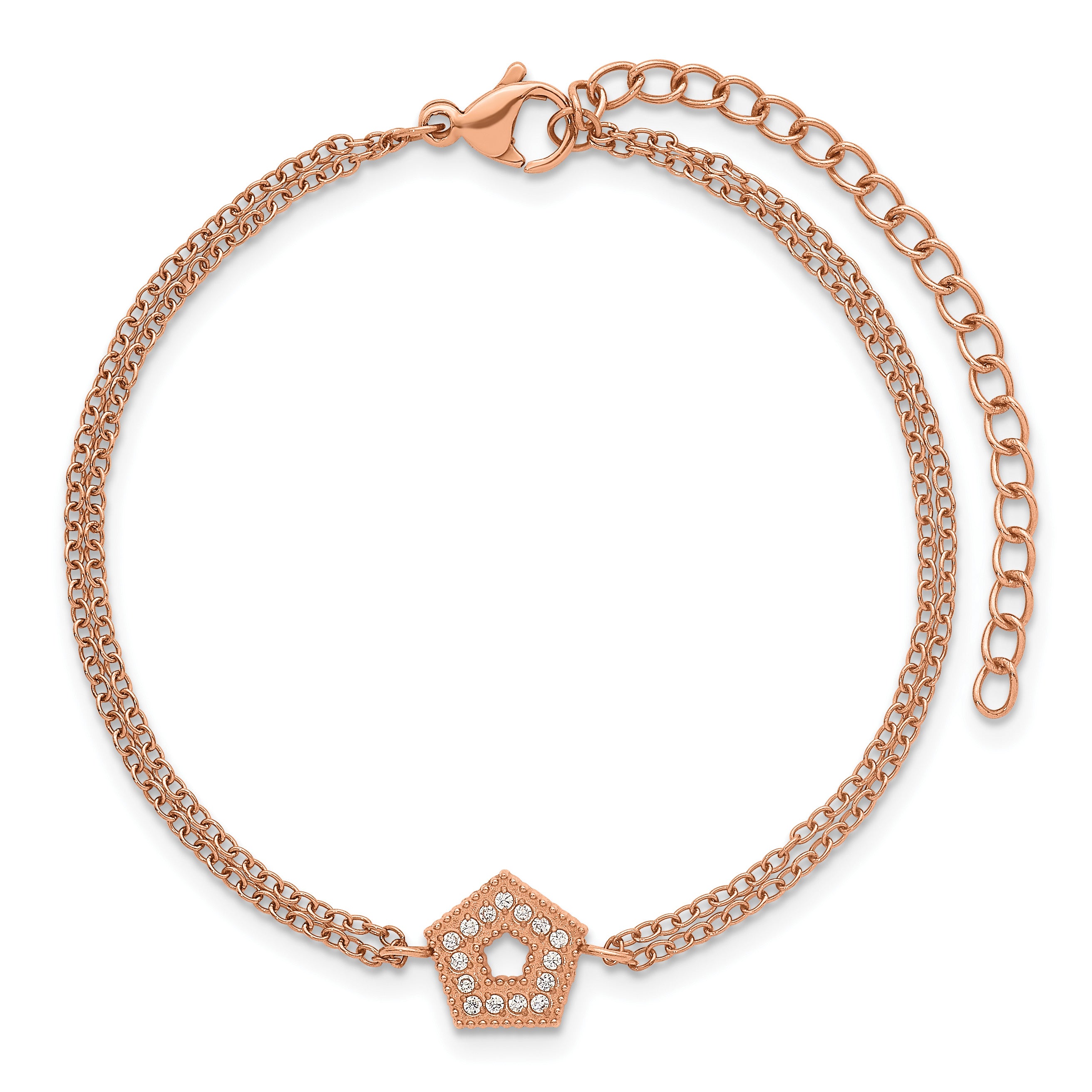 Rose-Tone Polished Cubic Zirconia Stainless Steel Bracelet 14.25mm