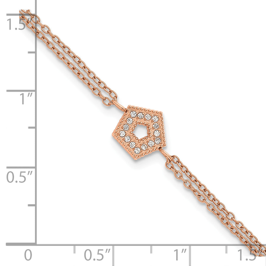 Rose-Tone Polished Cubic Zirconia Stainless Steel Bracelet 14.25mm