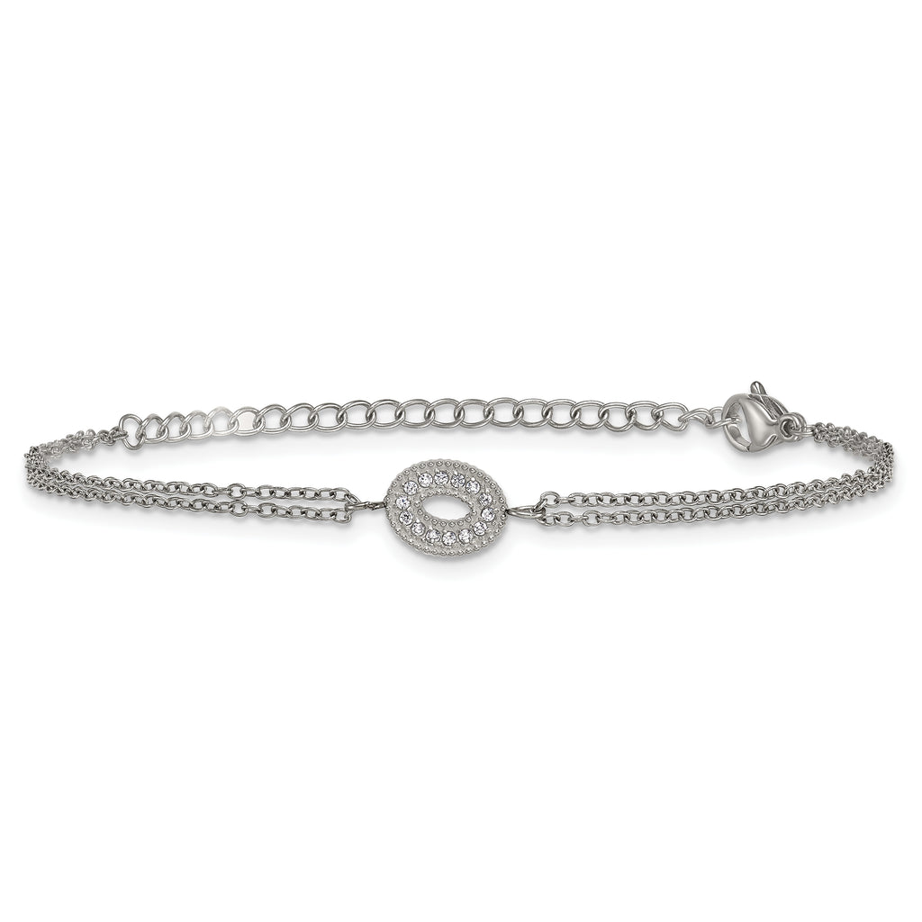 Polished Cubic Zirconia Stainless Steel Bracelet 15.05mm