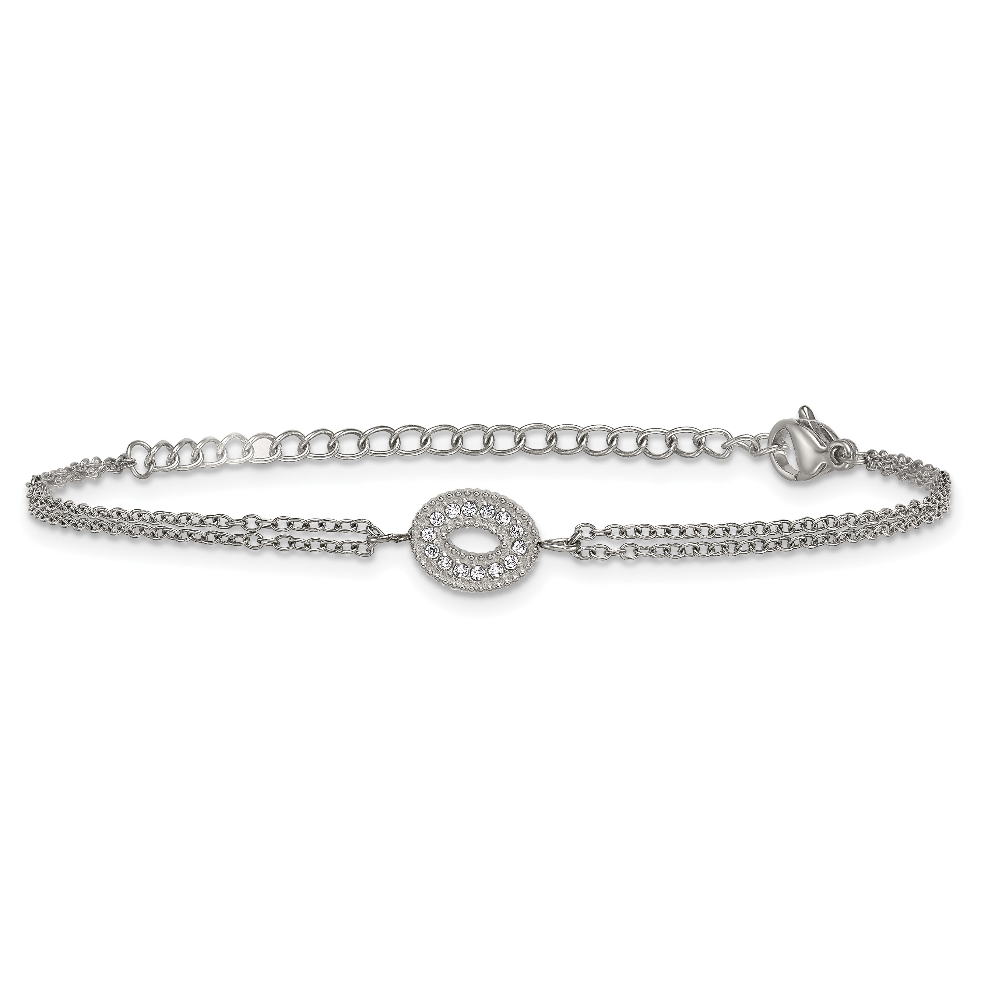 Polished Cubic Zirconia Stainless Steel Bracelet 15.05mm