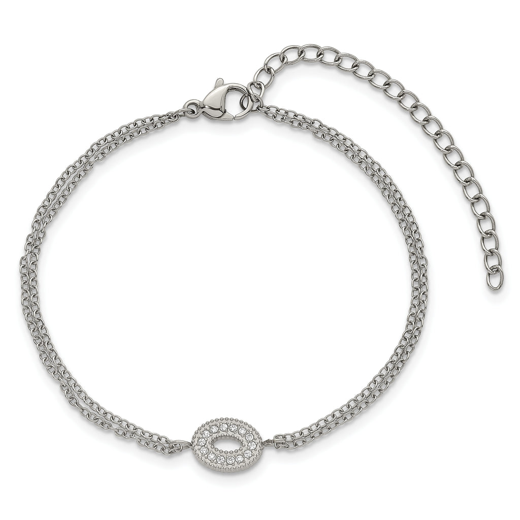 Polished Cubic Zirconia Stainless Steel Bracelet 15.05mm