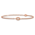 Rose-Tone Polished Cubic Zirconia Stainless Steel Bracelet 17.15mm