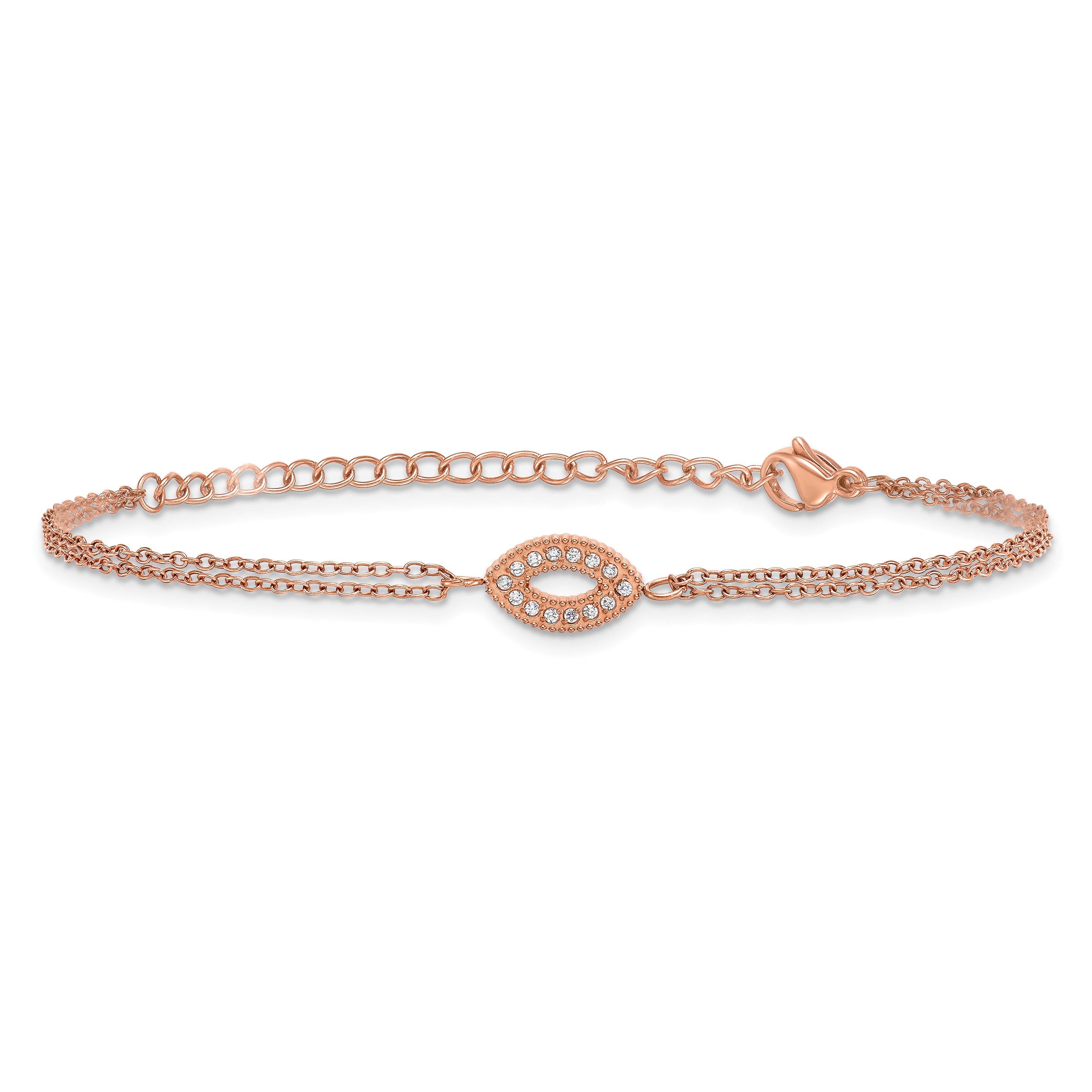 Rose-Tone Polished Cubic Zirconia Stainless Steel Bracelet 17.15mm