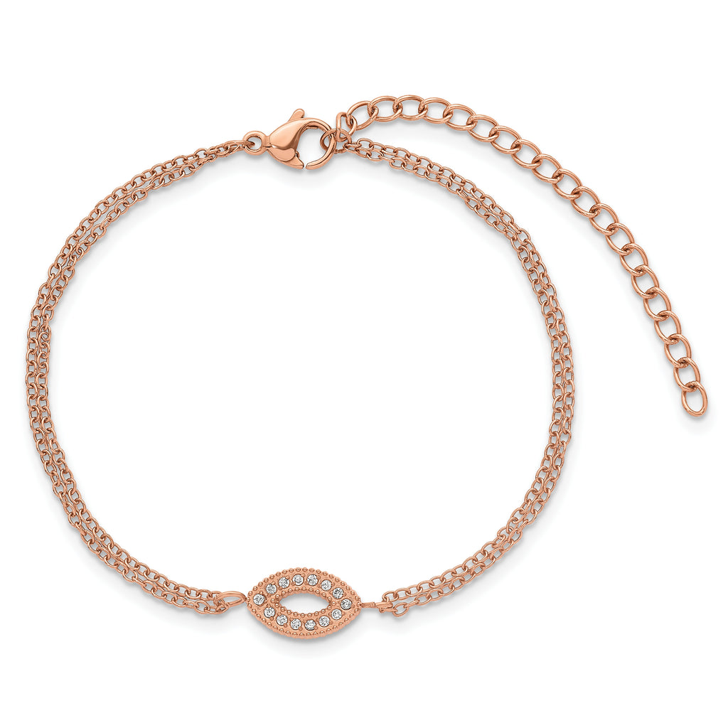 Rose-Tone Polished Cubic Zirconia Stainless Steel Bracelet 17.15mm