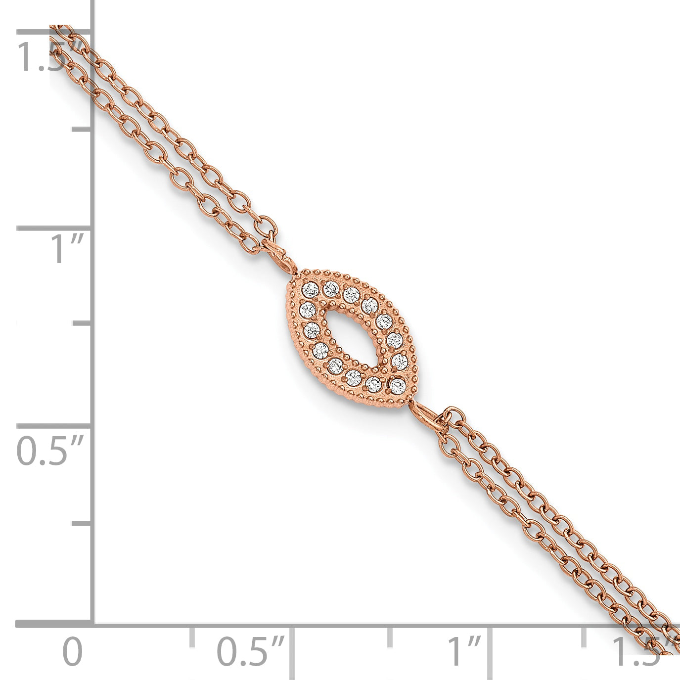 Rose-Tone Polished Cubic Zirconia Stainless Steel Bracelet 17.15mm