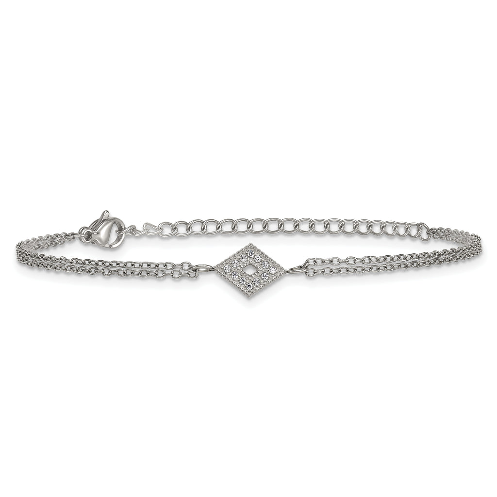 Polished Cubic Zirconia Stainless Steel Bracelet 16.6mm