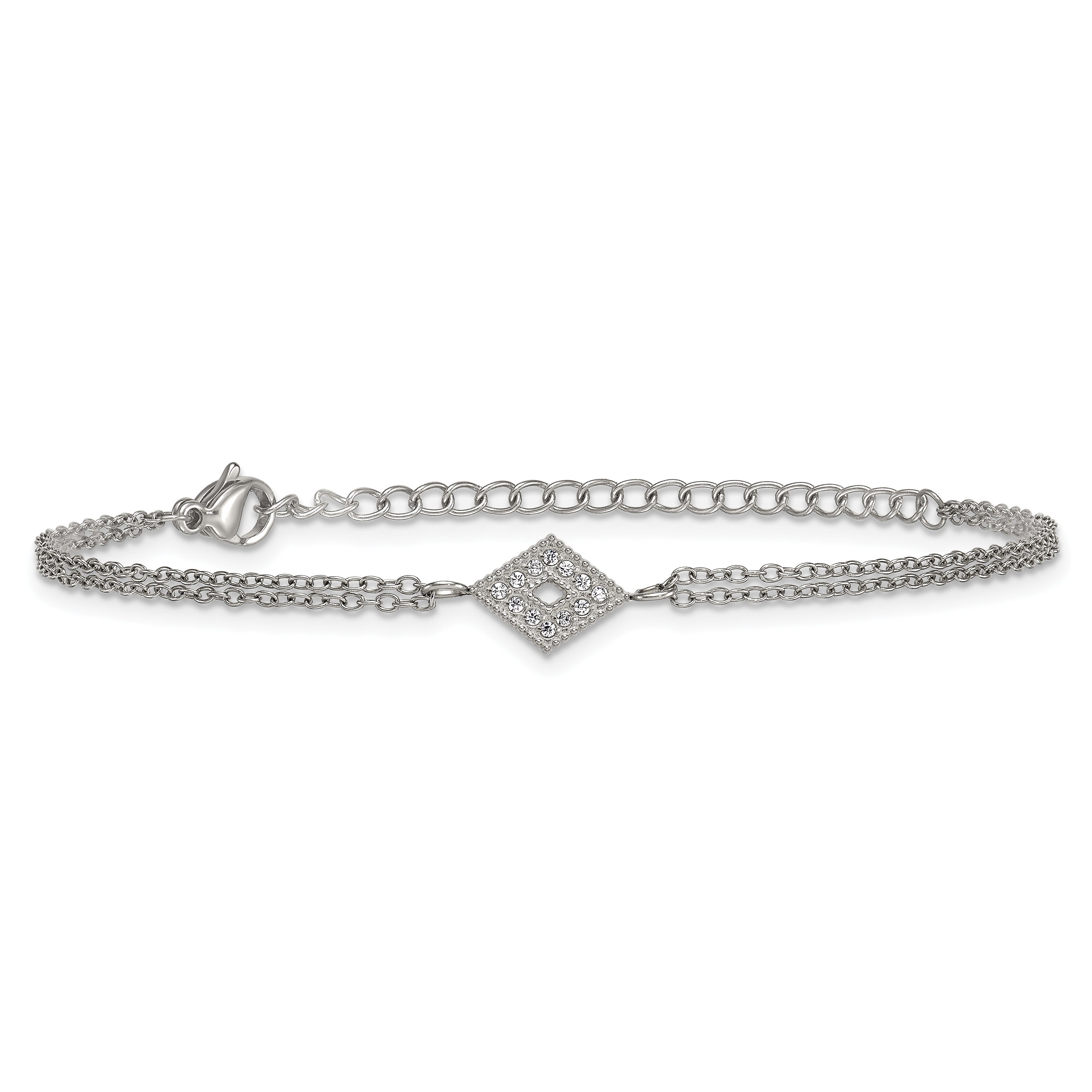 Polished Cubic Zirconia Stainless Steel Bracelet 16.6mm