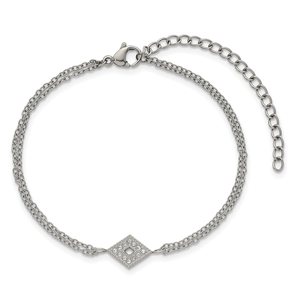 Polished Cubic Zirconia Stainless Steel Bracelet 16.6mm