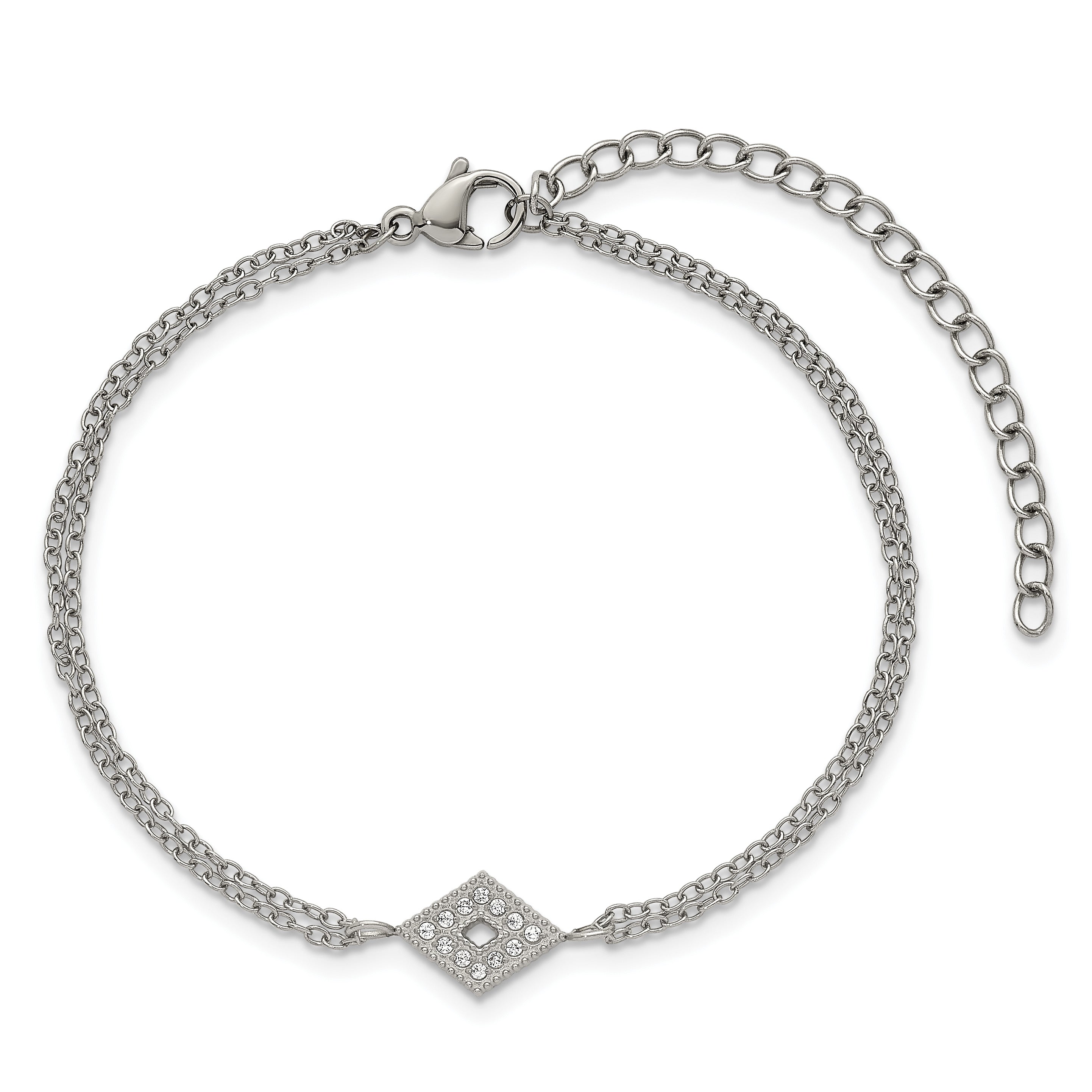 Polished Cubic Zirconia Stainless Steel Bracelet 16.6mm