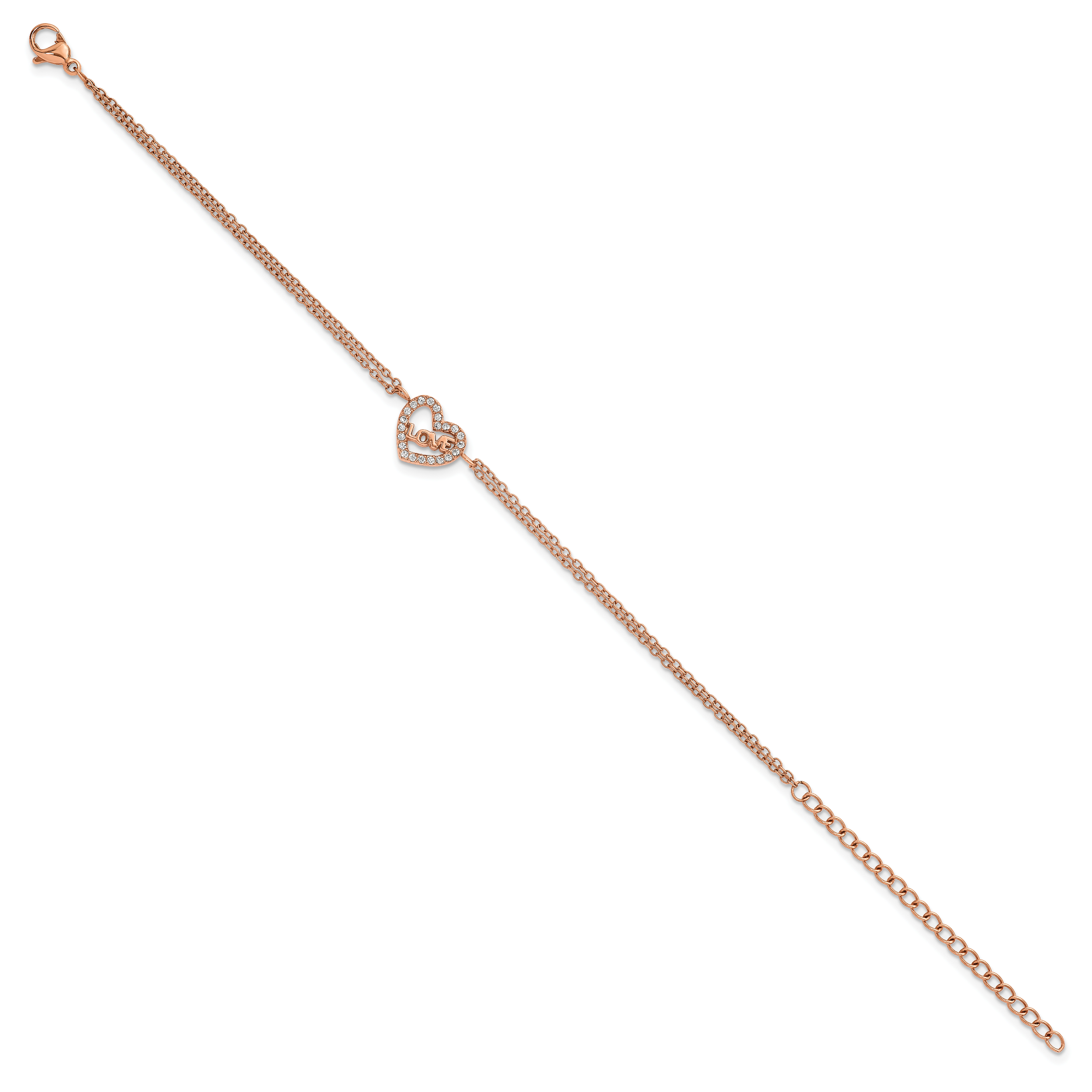 Rose-Tone Polished Cubic Zirconia LOVE Stainless Steel Bracelet 16.7mm Secondary image