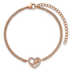 Rose-Tone Polished Cubic Zirconia LOVE Stainless Steel Bracelet 16.7mm