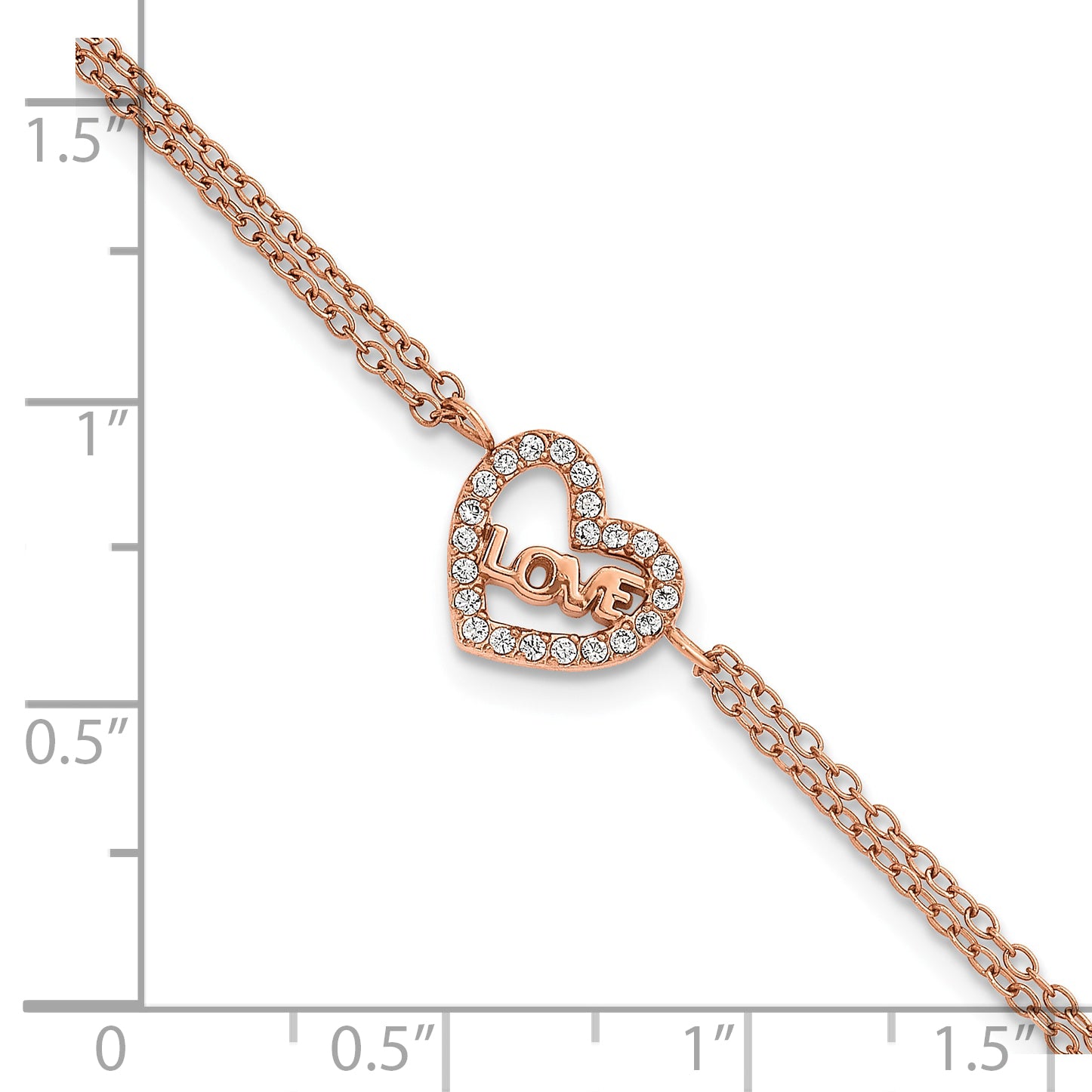 Rose-Tone Polished Cubic Zirconia LOVE Stainless Steel Bracelet 16.7mm
