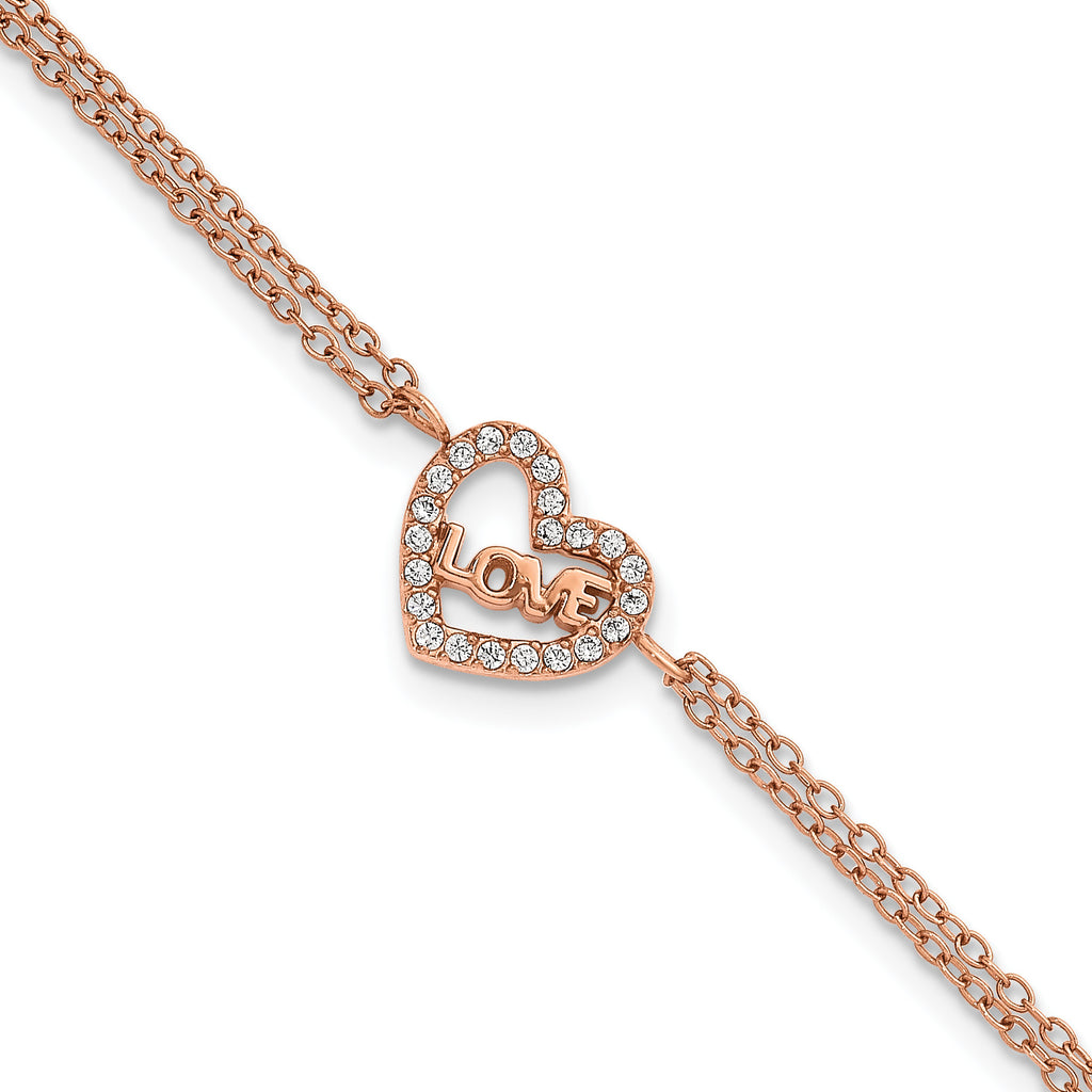 Rose-Tone Polished Cubic Zirconia LOVE Stainless Steel Bracelet 16.7mm