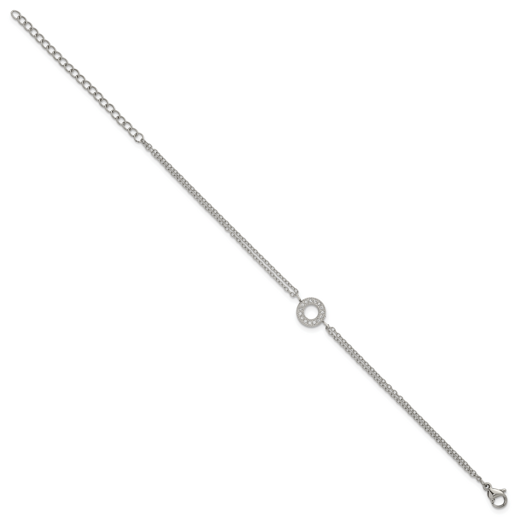 Polished Cubic Zirconia Stainless Steel Bracelet 14.7mm