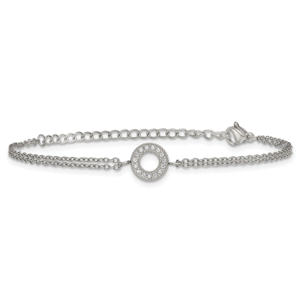 Polished Cubic Zirconia Stainless Steel Bracelet 14.7mm