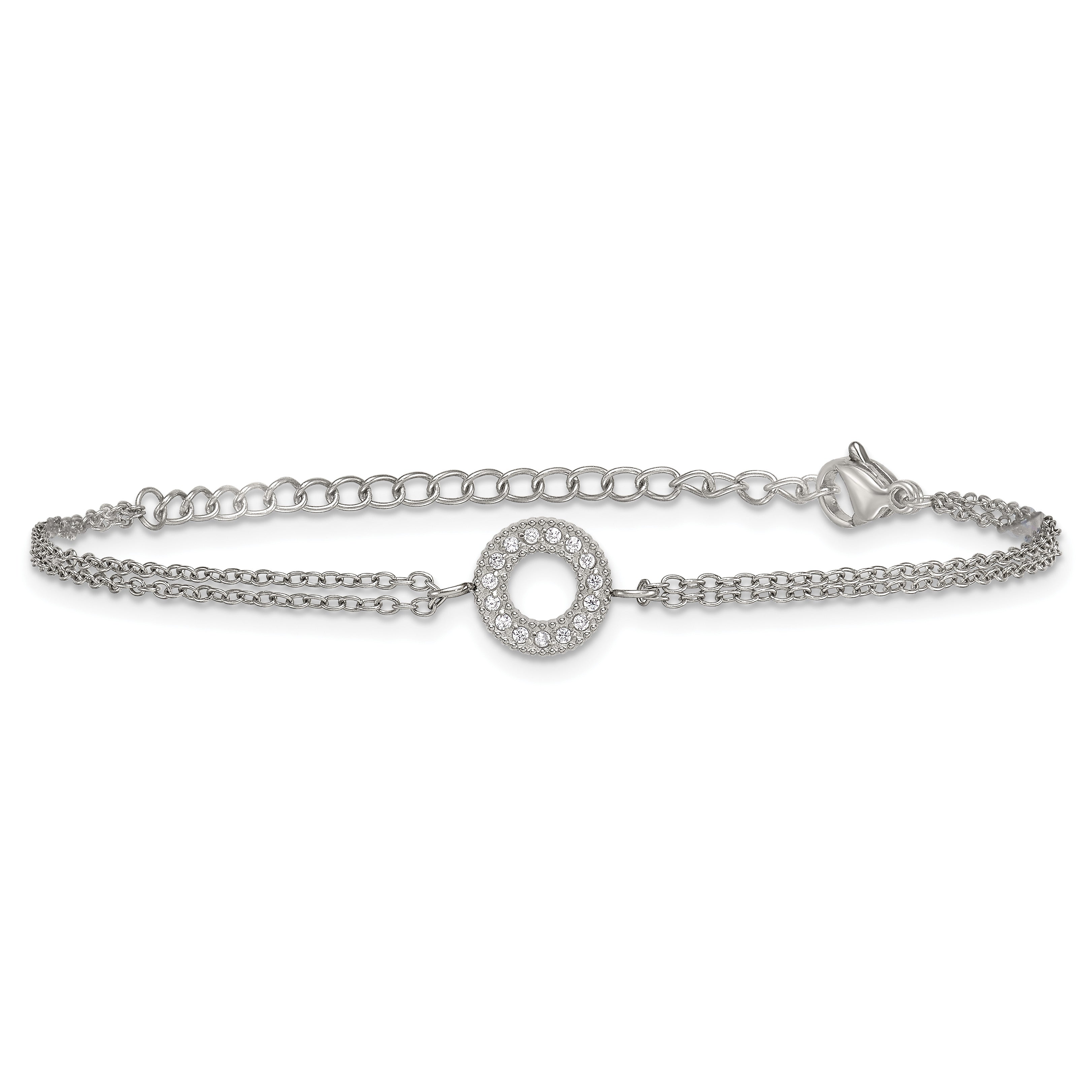 Polished Cubic Zirconia Stainless Steel Bracelet 14.7mm