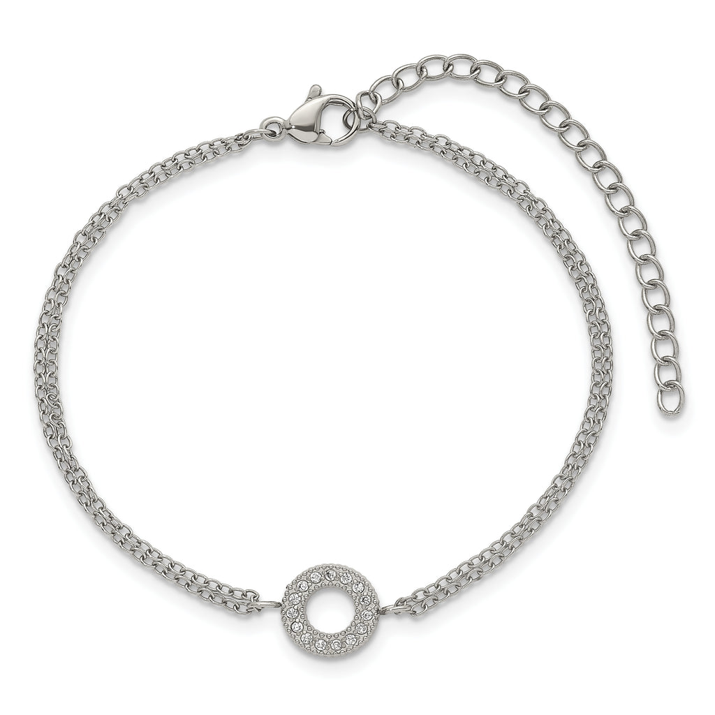 Polished Cubic Zirconia Stainless Steel Bracelet 14.7mm