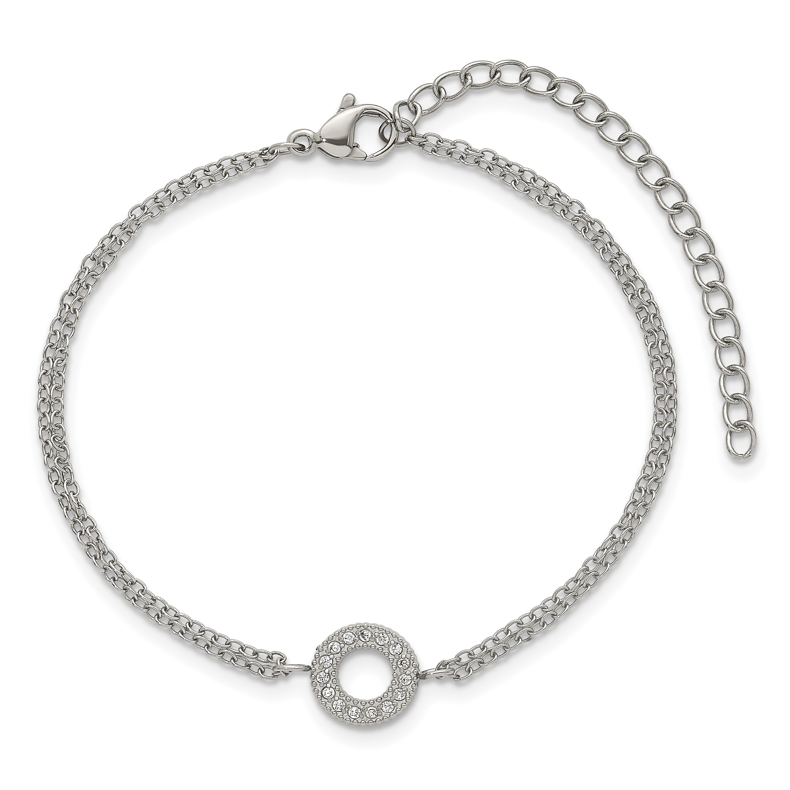 Polished Cubic Zirconia Stainless Steel Bracelet 14.7mm