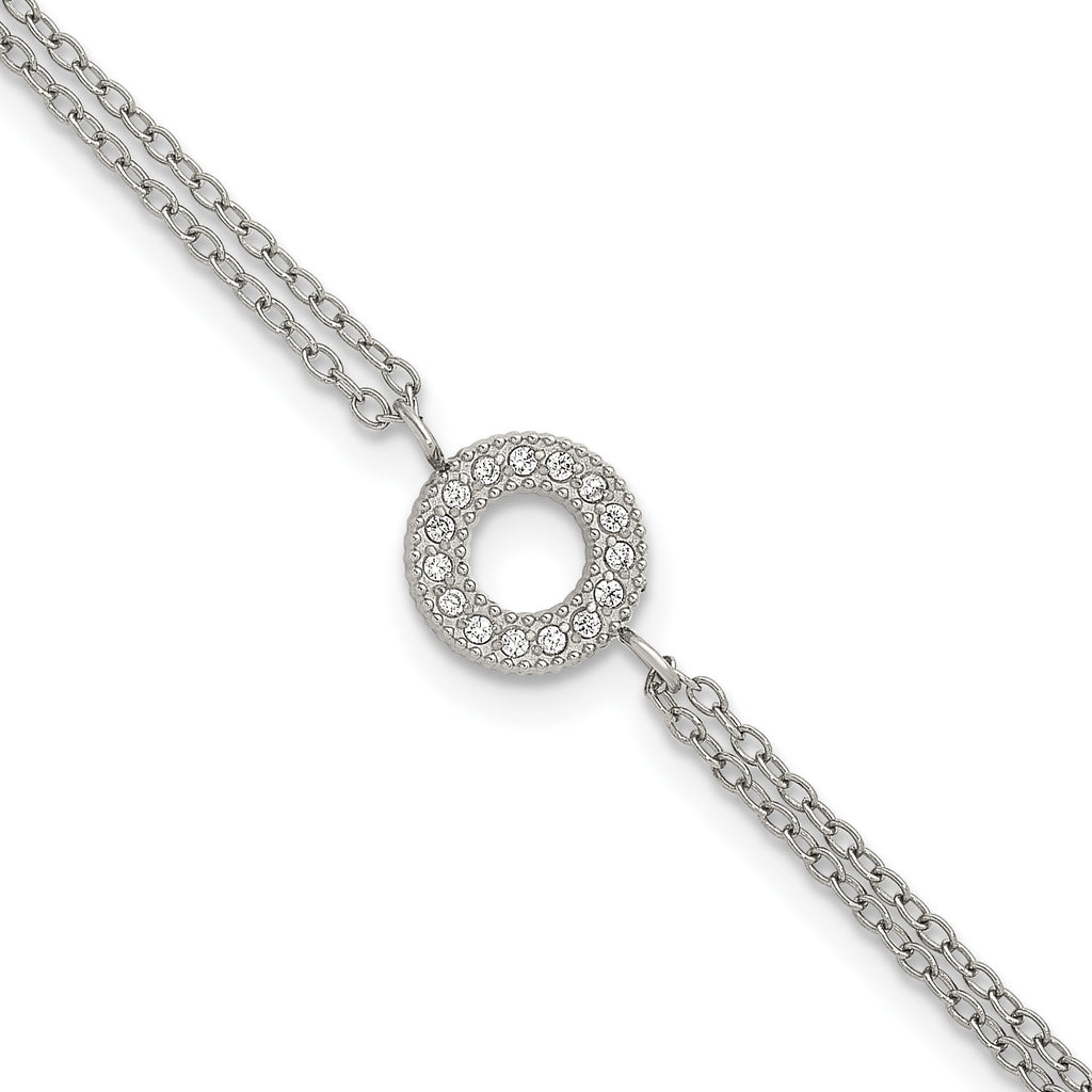 Polished Cubic Zirconia Stainless Steel Bracelet 14.7mm