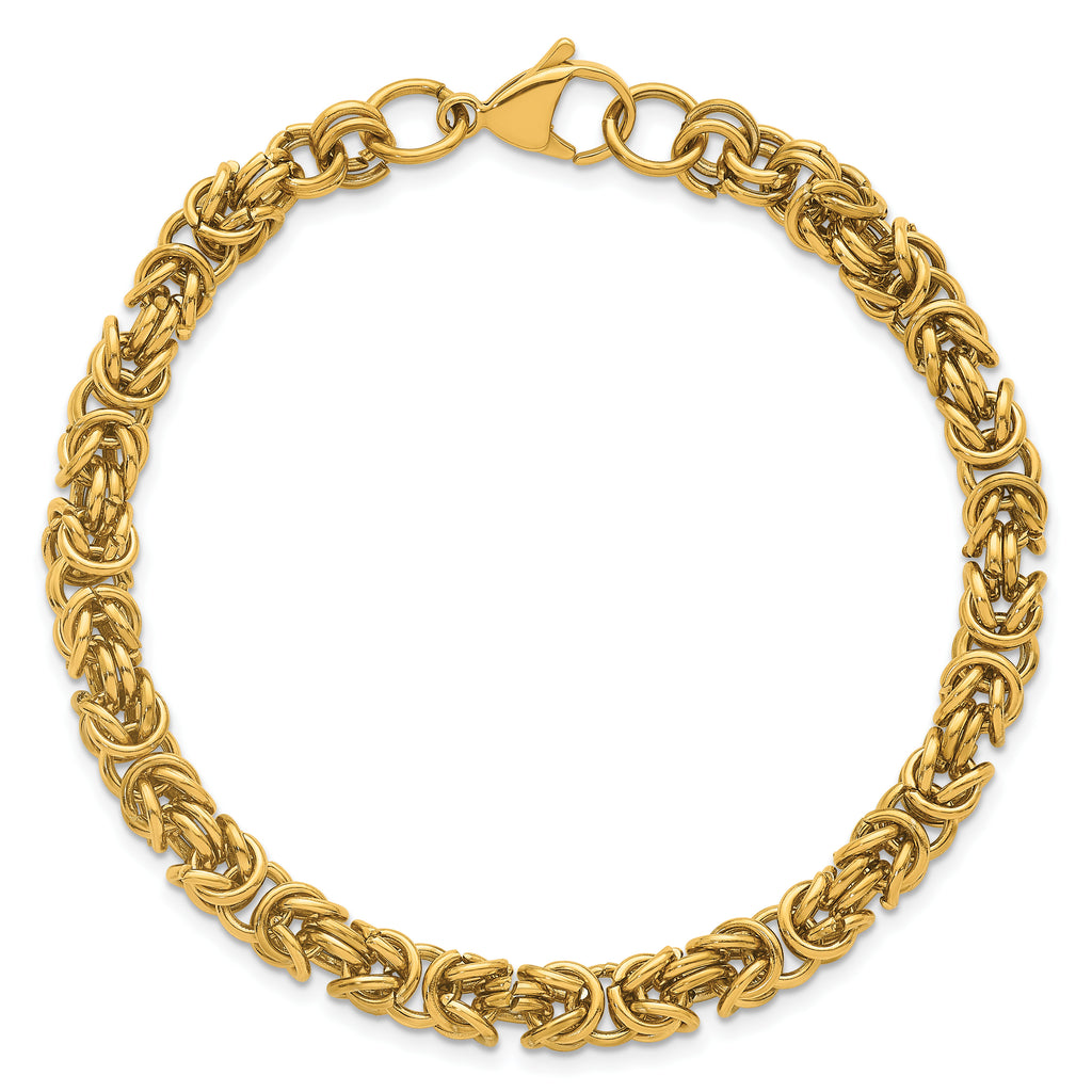 Gold-Tone Polished Byzantine Stainless Steel Chain Bracelet 6mm