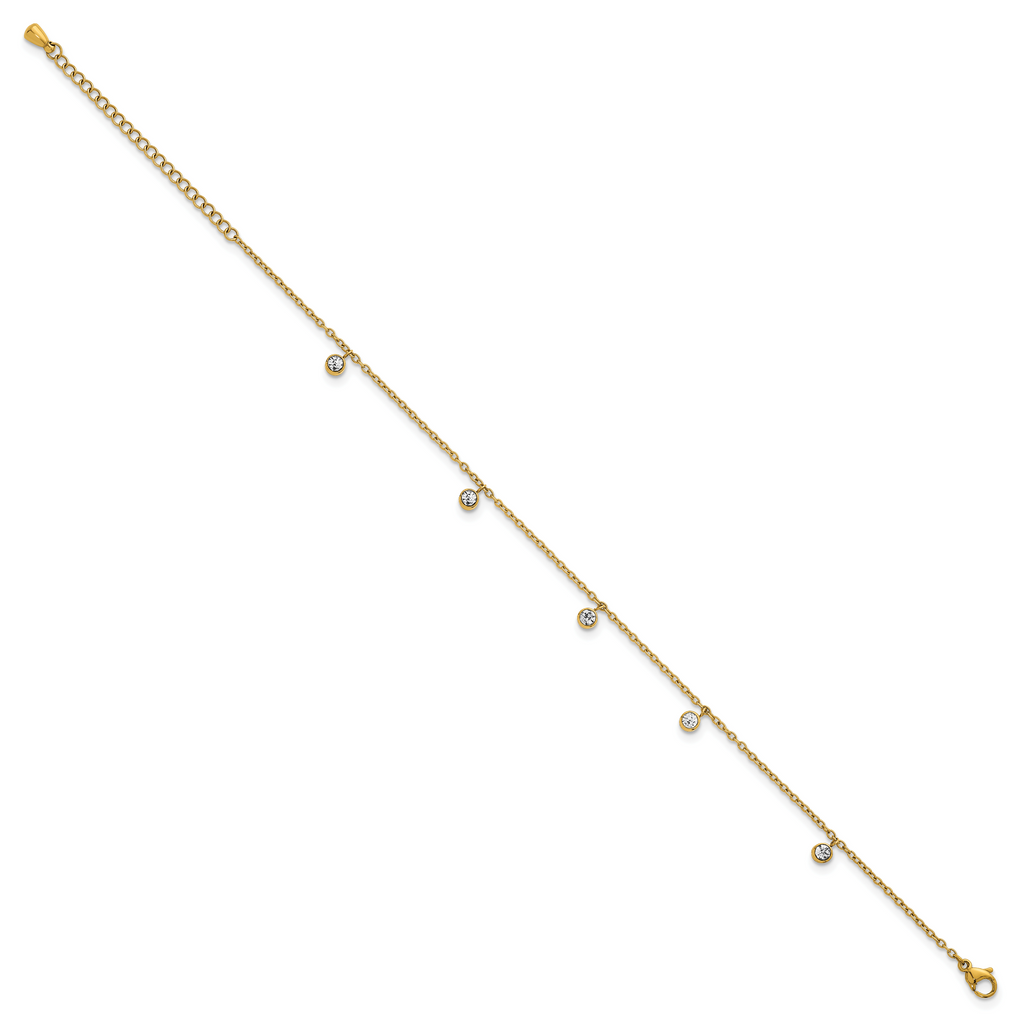 Women's Gold-Tone Polished Crystal Stainless Steel Anklet