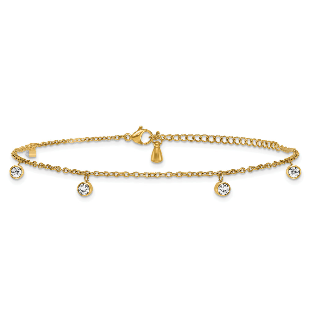 Women's Gold-Tone Polished Crystal Stainless Steel Anklet