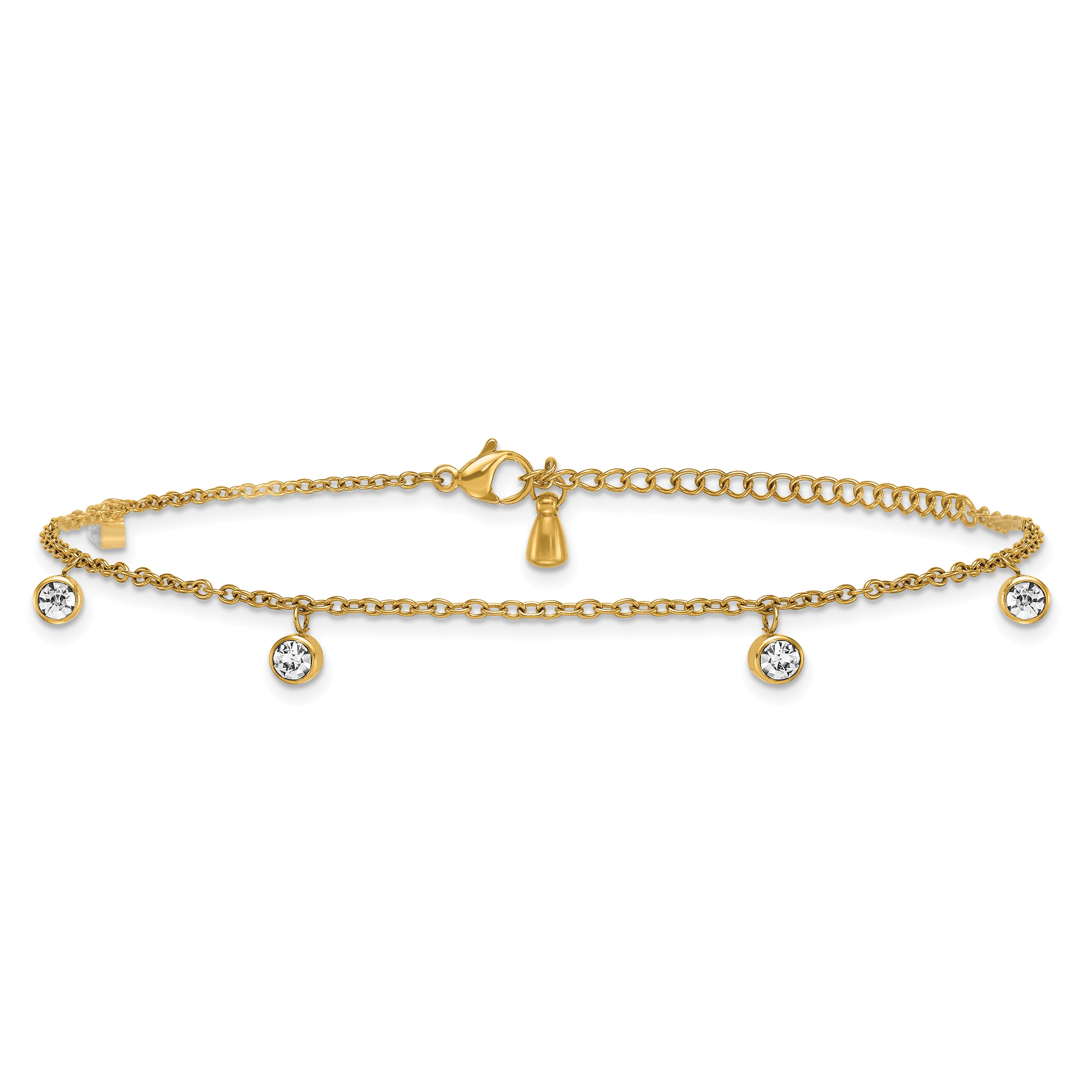 Women's Gold-Tone Polished Crystal Stainless Steel Anklet