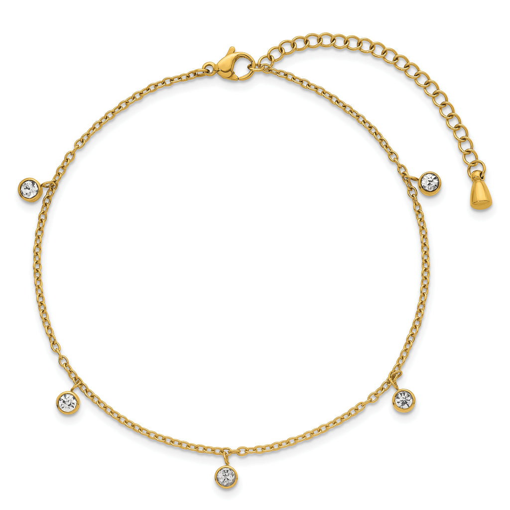 Women's Gold-Tone Polished Crystal Stainless Steel Anklet