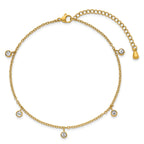 Women's Gold-Tone Polished Crystal Stainless Steel Anklet